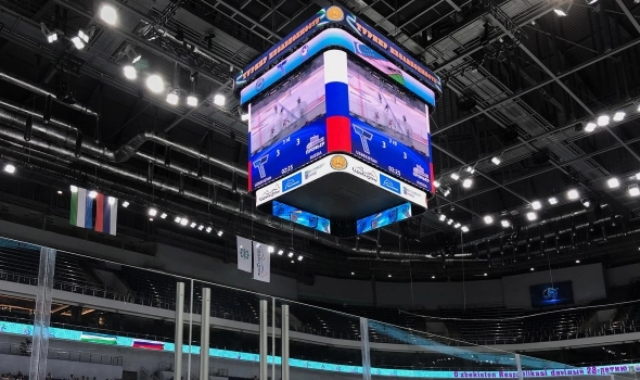 Humo Arena media cube and fascia LED boards by Goal Sport Software